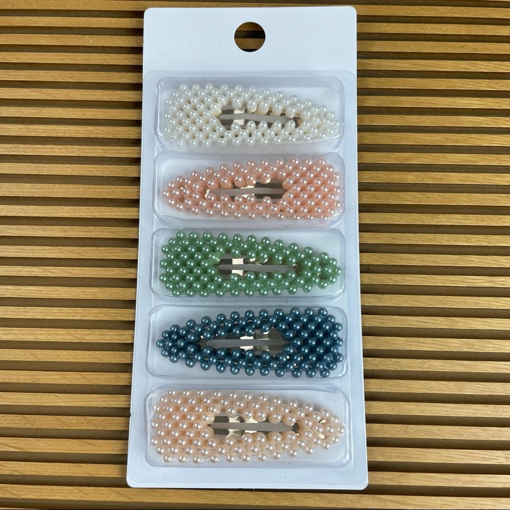 🏷 Pearl Barrette Hair Clip Multi Color 5 Piece Vintage Victorian Bulk Gift Set